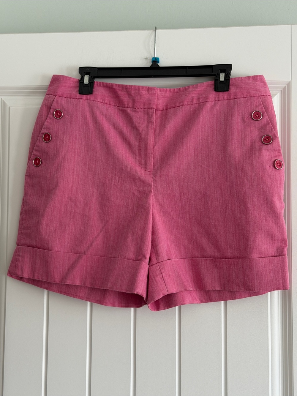 Rafaella Hot Pink Button-Accent Cuffed Bermuda Shorts Size 12
